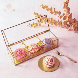 Handmade Rose Mooncakes (Taiwan Dajia taro salted egg, hand-fried pineapple salted egg, Chinese red beans) with exquisite glass gift box