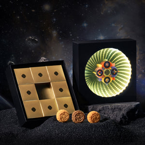 Lune de Blossom "Starry Moon Night Lava Mooncake Gift Box" - 8pcs (Tangerine Peel Custard,Coconut Latte,Classic Custard or Caramel Coffee, Classic Custard, Melon Cheese) 