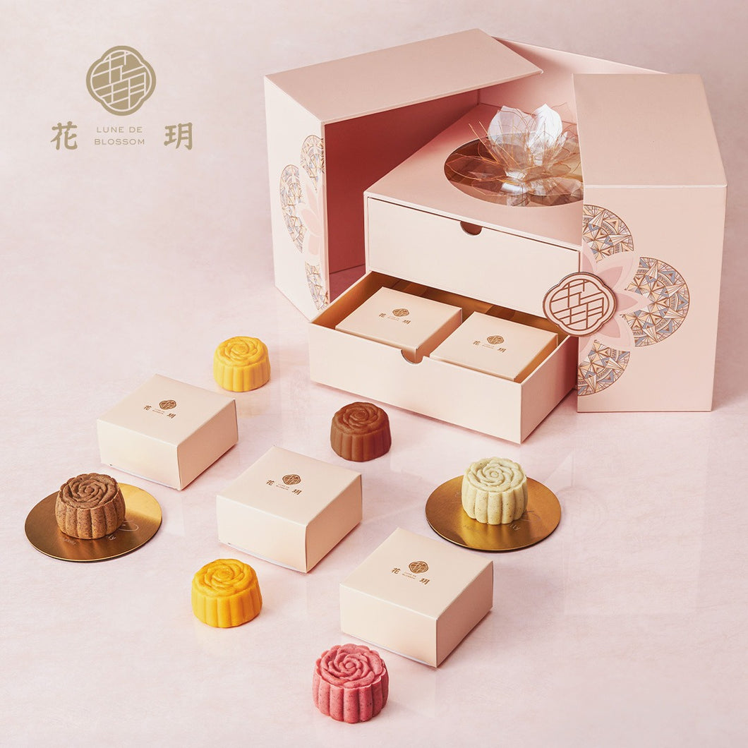 花玥流心手工月餅雜錦禮盒裝 - 8粒 (焦糖咖啡﹑經典奶黃﹑蜜瓜芝士、芝士奶蓋白茶、柑橘紅茶、陳皮普洱)